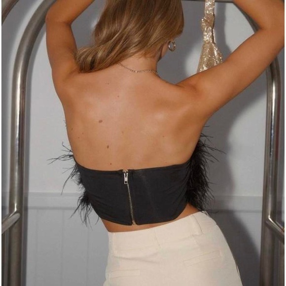 Peppermayo “The Night is Ours” feather crop top- black - Picture 4 of 5